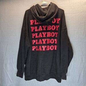 Playboy‎ Misguided Size 12 Black & Red Oversize Pullover Hoodie Sweatshirt